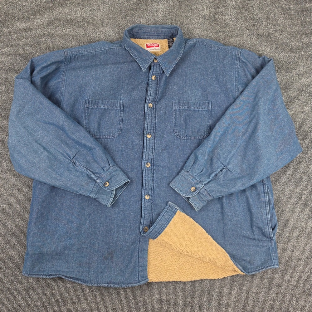 Wrangler Sherpa Lined Denim Shirt Jacket Men's 3XL Blue Denim Button Up Shacket